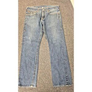 True Religion Ricky Straight Flap Pocket Jeans Men's 34 Medium Wash World Tour